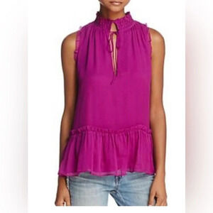 Parker New York Magenta 100% Silk Sleeveless Ruffle Blouse Size XS  A0017
